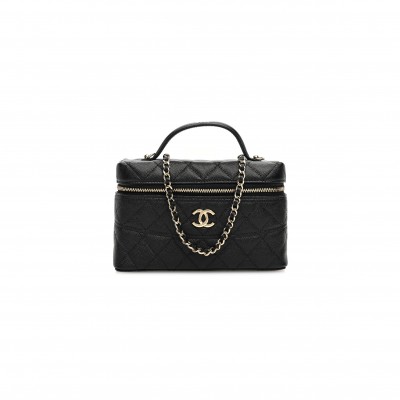 CHANEL CAVIAR QUILTED LONG CC VANITY CLUTCH WITH CHAIN BLACK (19.5*17*5cm) 